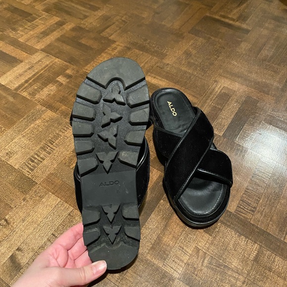 Like new Aldo leather and velvet lug sole slide sandals - Picture 3 of 5